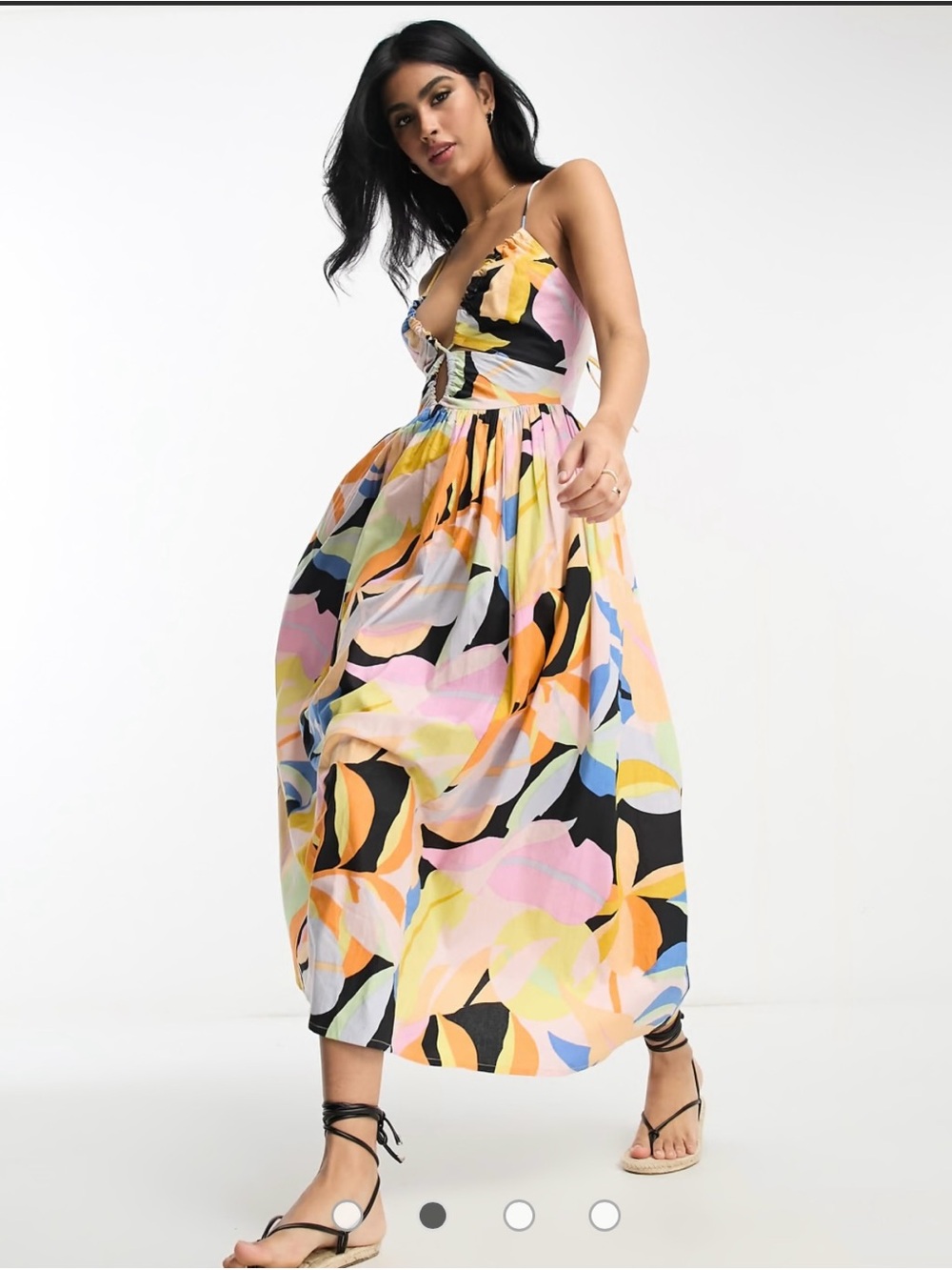 ASOS Multicolor Abstract Print Midi Dress with Spaghetti Straps